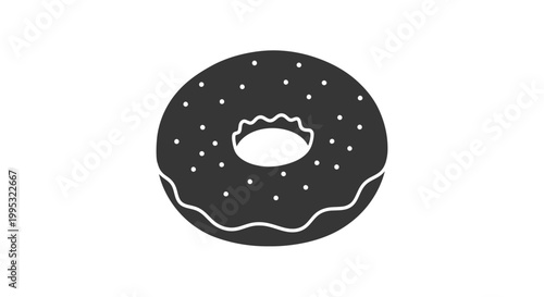 Black Donut with White Sprinkles Illustration.