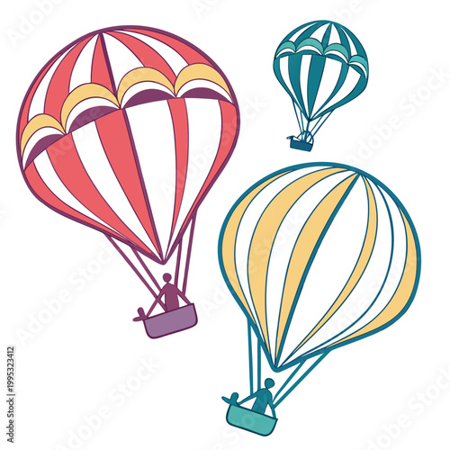 A colorful illustration of three hot air balloons floating in the air