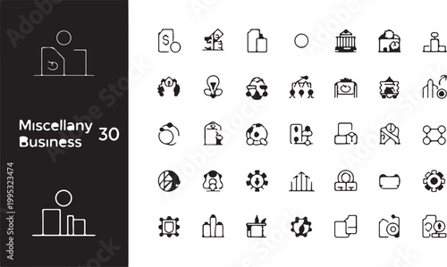 A collection of 30 distinct, minimalist business and team icons representing various aspects of commerce and collaboration, perfect for digital and print media
