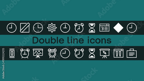Icons representing time and productivity are arranged in a clean linear grid pattern.