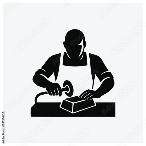 Man cleaning shoes with a powered buffer machine.