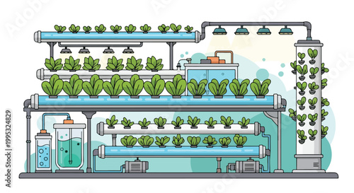 Obraz na płótnie A hydroponic system with multiple layers of plants