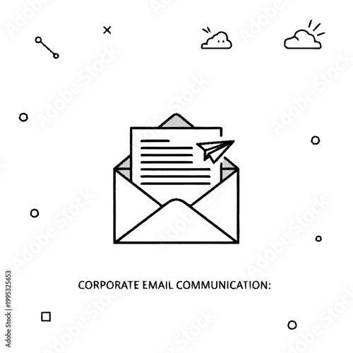 Corporate email communication concept with an open envelope and a paper airplane flying out, symbolizing sending messages.