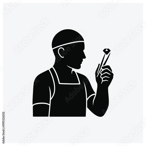 Silhouette illustration of a craftsman or carpenter working with tools.