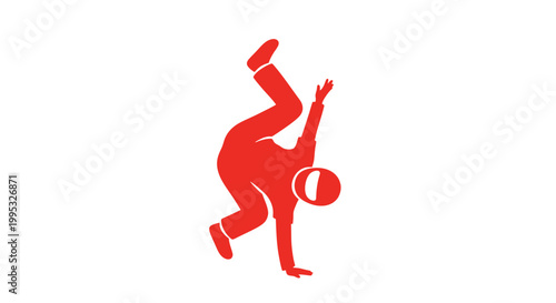 Fotografie Red Silhouette of Breakdancer Performing Headspin.