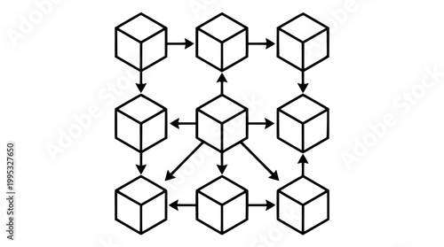 Simple vector graphic illustration of connected blockchain network cubes