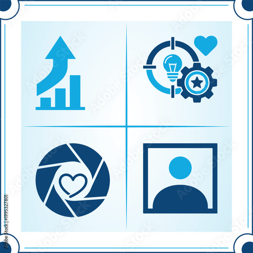 Social media engagement and photography business branding icons.