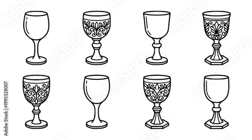 Set of decorative ornate chalice vector graphic design elements