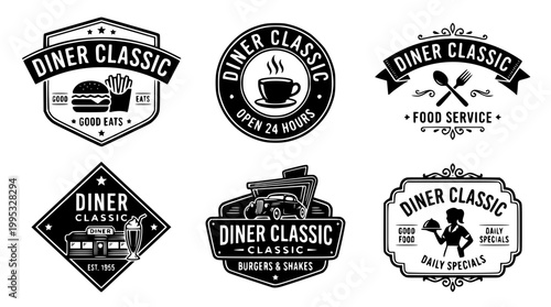Set of vintage diner classic logo vector graphic emblems