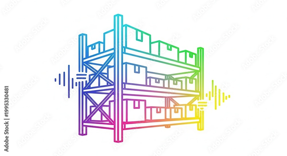 Naklejka premium Warehouse Inventory Management with Sound Waves and Data Visualization