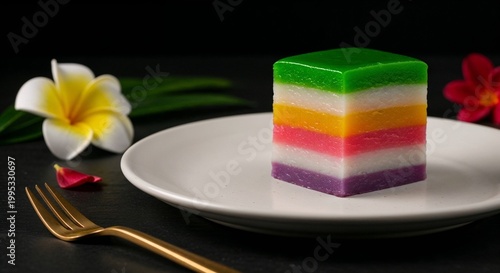 Malaysian kuih lapis with vibrant rainbow layers