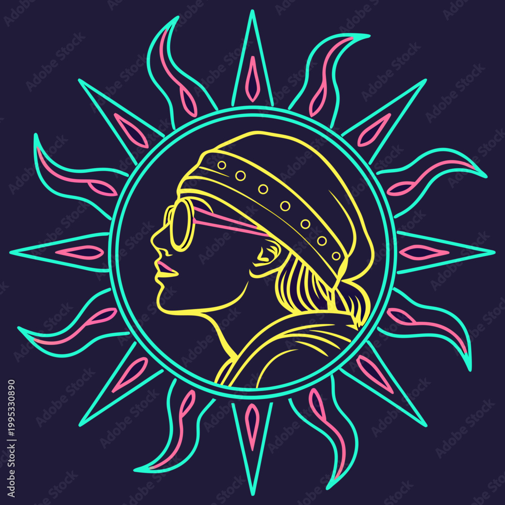 Obraz premium Stylish girl sun icon with shades and bandana hat.
