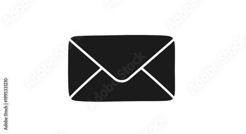 Black Envelope Icon on White Background.