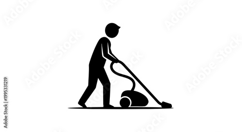 Man Vacuuming Floor with Vacuum Cleaner.