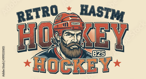 Retro style hockey player illustration.