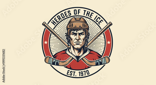 Vintage hockey player logo design.