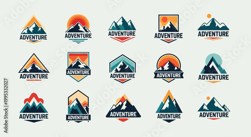 Collection of colorful adventure travel logos.