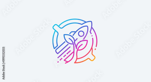 Modern gradient rocket and plant logo symbolizing sustainable growth and innovative startup launch