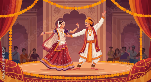 Indian classical dancers performing traditional folk dance