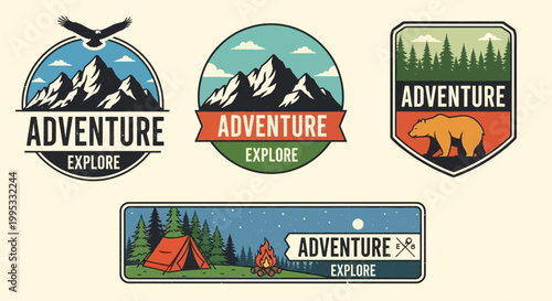 Adventure travel and outdoor exploration badges.