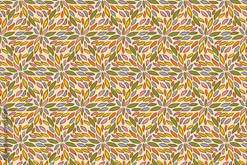 Fotografie Hand-Drawn Organic Leaf Seamless Pattern in Retro Earth Tones