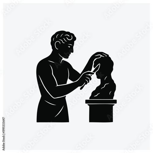 Sculptor working on a marble bust or statue