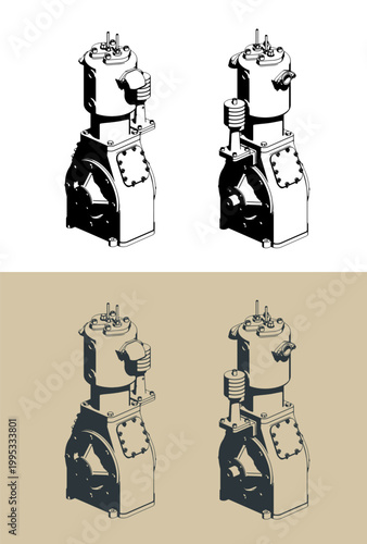 Air compressor isometric illustrations