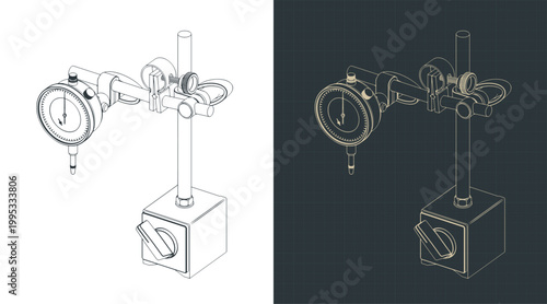 Dial test indicator with magnetic stand isometric blueprints