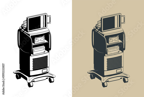 High tech diagnostic workstation isometric illustrations