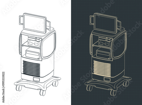 High tech diagnostic workstation isometric technical drawings