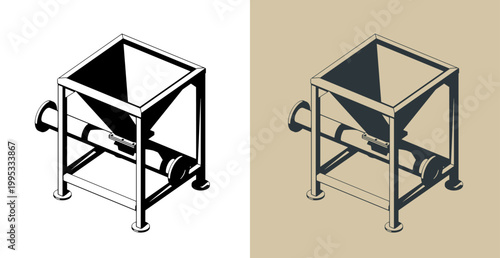 Hopper with screw conveyor isometric illustrations