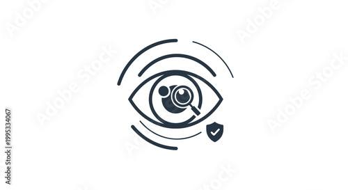 Eye Icon with Magnifying Glass and Shield: Vision, Security, and Investigation