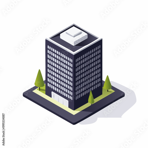 Isometric Office Building Icon Set – Modern 3D City Architecture Illustration