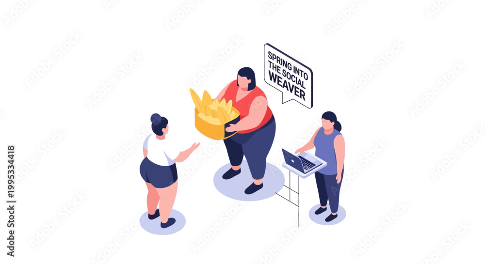 Fototapeta premium Isometric Illustration of People Interacting with a Golden Object.