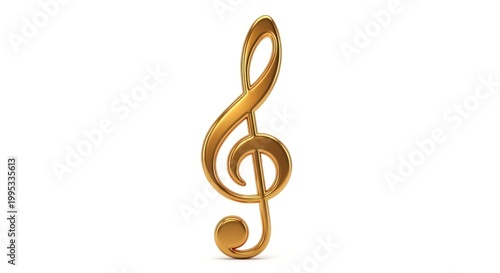 A shiny golden musical treble clef symbol on a plain white background