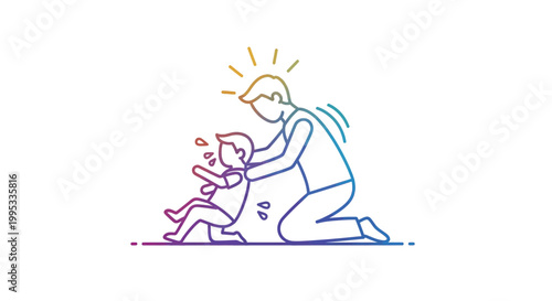 Caring parent comforting a distressed child with love and empathy, offering emotional support
