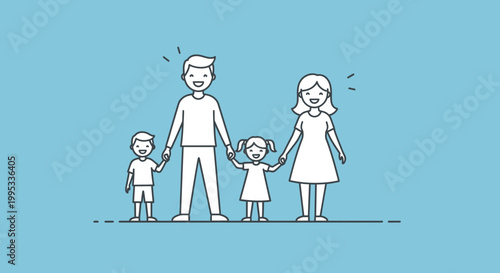 A heartwarming illustration of a happy family holding hands together, symbolizing unity and joy