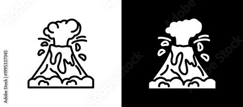 Volcanic Eruption Icon Set In Black And White Filled Style Collection