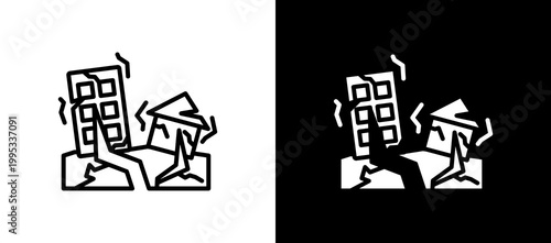 Earthquake Disaster Icon Set In Black And White Filled Style Collection