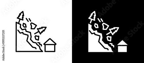 Landslide Event Icon Set In Black And White Filled Style Collection