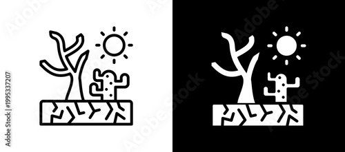 Drought Season Icon Set In Black And White Filled Style Collection