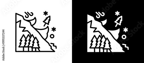 Avalanche Slide Icon Set In Black And White Filled Style Collection