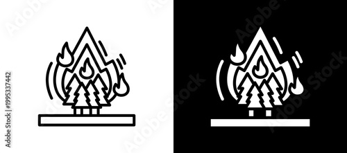 Forest Fire Icon Set In Black And White Filled Style Collection