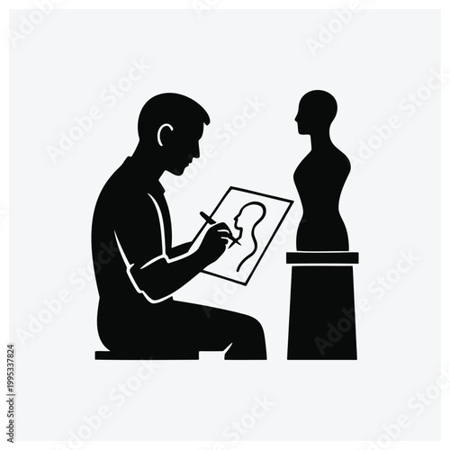 Man drawing and sculpting model figure