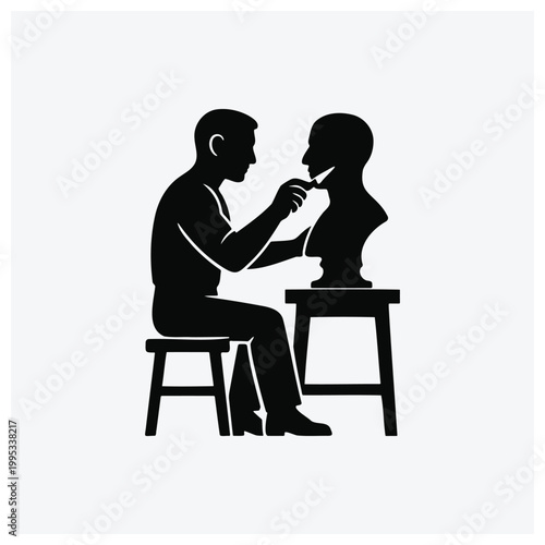 Man cleaning statue bust silhouette illustration