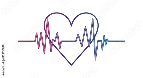 Vibrant heart outline with a continuous rhythmic electrocardiogram heartbeat line representing