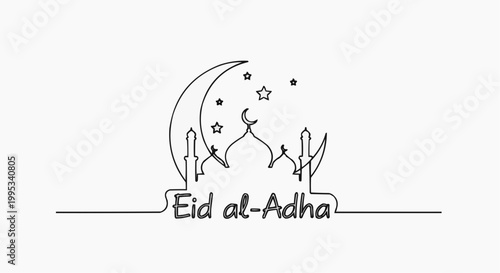 Eid al-Adha Illustration of the Mosque with moon and star 