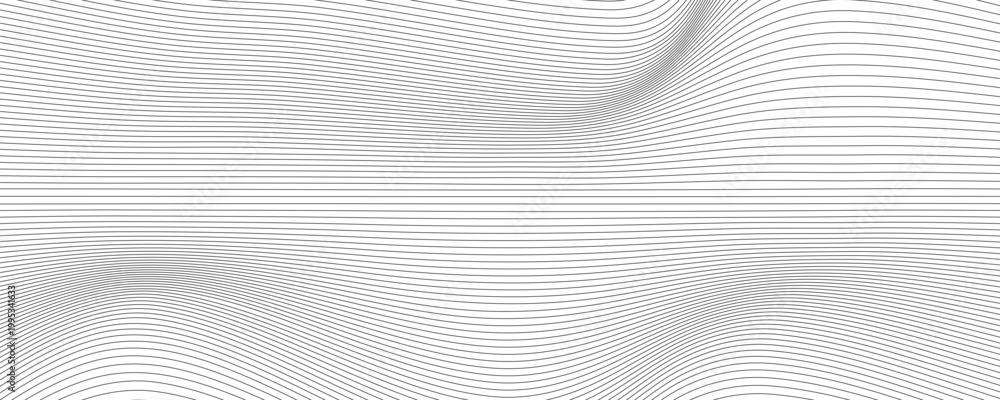 Naklejka premium Elegant monochrome wave lines forming a smooth distortion effect, resembling sound waves or terrain mapping in a clean and sophisticated style. simple design