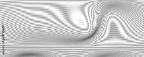 Elegant monochrome wave lines forming a smooth distortion effect, resembling sound waves or terrain mapping in a clean and sophisticated style. EPS10, WEBSITE