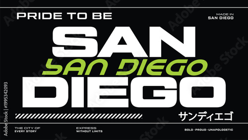 Bold graphic design expressing urban pride with Japanese text and strong typography, a visually striking representation of a vibrant city's dynamic culture